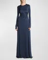 Victoria Beckham Ruched Stretch-satin Jersey Gown In Midnight