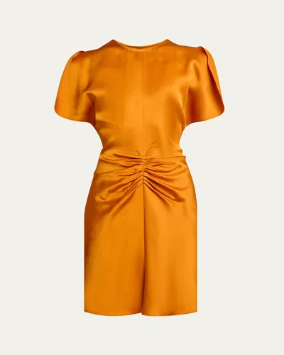 Victoria Beckham Ruched Gathered-waist Mini Dress In Orange