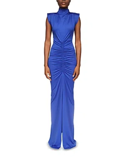 Victoria Beckham Ruched Jersey Column Gown In Blue