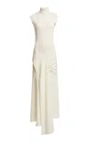 Victoria Beckham Ruched Knit Midi Dress In Off-white
