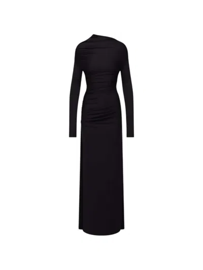 Victoria Beckham Ruched Long-sleeve Maxi Dress In Black