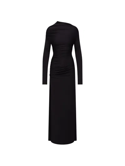 Victoria Beckham Womens Black Draped Long-sleeves Woven Maxi Dress In Blue