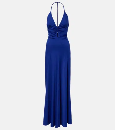 Victoria Beckham Ruched Maxi Dress In Blue