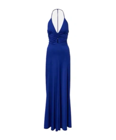 Victoria Beckham Ruched Maxi Dress In Blue