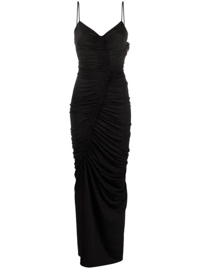 Victoria Beckham Ruched Maxi Dress In Nero