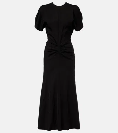 Victoria Beckham Ruched Midi Dress In Black
