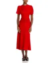 Victoria Beckham Fuchsia Pink Midi Dress With Gathered Waist In Carmine