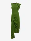 Victoria Beckham Draped Sleeveless Midi Dress With Asymmetric Detailing In Green