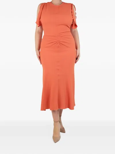 Pre-owned Victoria Beckham Ruched Midi Dress In Orange