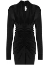 Victoria Beckham Draped V-neckline Ruched Long Sleeve Mini Dress In Black