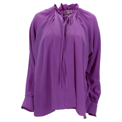 Victoria Beckham Ruched Neck Blouse In Purple Silk