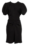 Victoria Beckham Ruched Puff Sleeve Minidress In Black