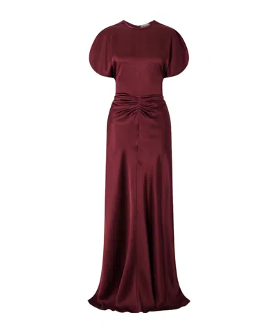 Victoria Beckham Ruched Satin Gown In Brown