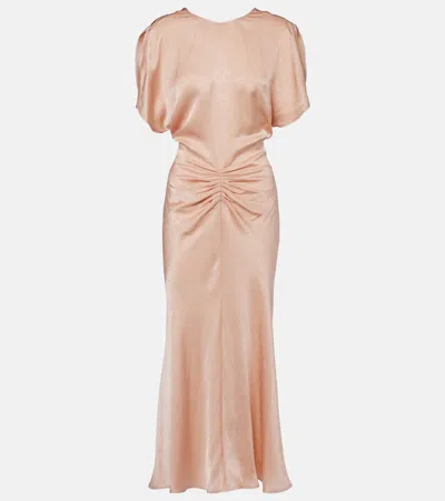 VICTORIA BECKHAM RUCHED SATIN JACQUARD MIDI DRESS