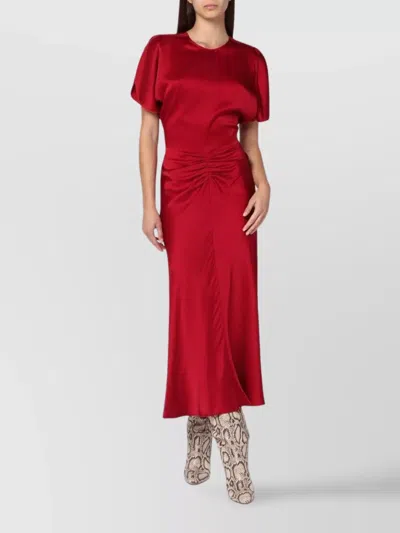 Victoria Beckham Ruched Waist Satin Midi Dress In Red
