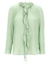 Victoria Beckham Ruffled Crepe De Chine Shirt In Green