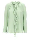 Victoria Beckham Ruffled Front Lightweight Fabric Long Sleeves In Green