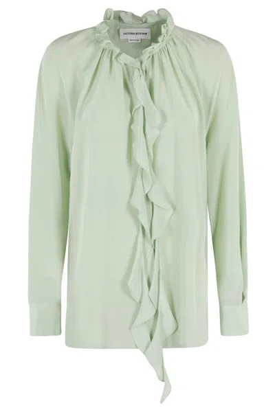 VICTORIA BECKHAM RUFFLE-DETAIL CREPE DE CHINE BLOUSE