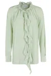 Victoria Beckham Ruffled Crepe De Chine Shirt In Green