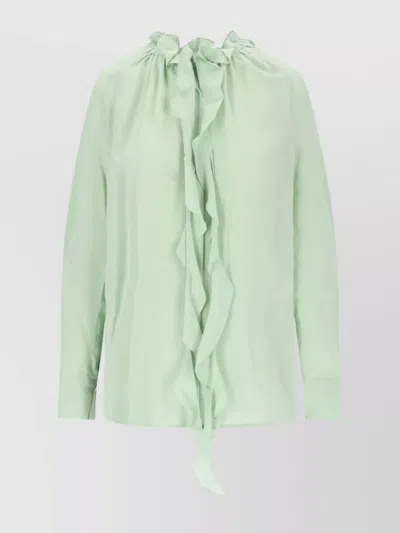 VICTORIA BECKHAM RUFFLE DETAIL TIE NECK LONG SLEEVES TOP