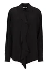 Victoria Beckham Silk Ruffle Front Blouse In Nero