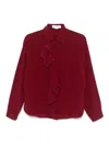 Victoria Beckham Silk Ruffle-trim Blouse In Dark Pink