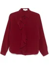Victoria Beckham Silk Ruffle-trim Blouse In Oxblood