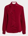 Victoria Beckham Silk Ruffle-trim Blouse In Oxblood