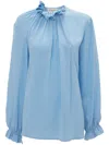 Victoria Beckham Ruffle Neck Blouse In Light Blue