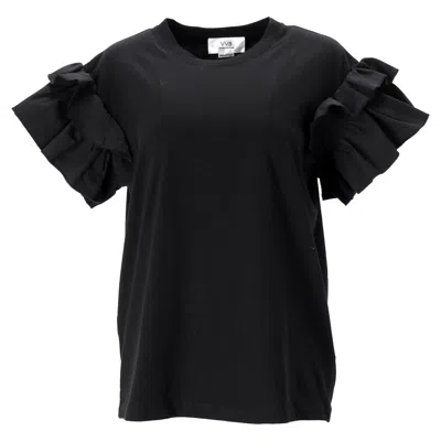 Victoria Beckham Ruffle Sleeve T-shirt In Black Cotton