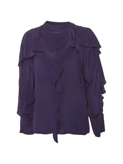 Pre-owned Victoria Beckham Ruffle Tie-detail Blouse In Purple