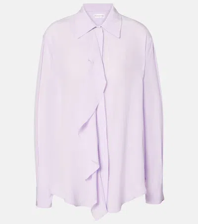 Victoria Beckham Long-sleeved Ruffled Silk Shirt In Pink