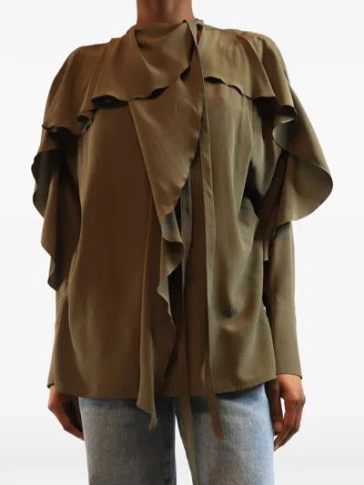 Pre-owned Victoria Beckham Ruffled Blouse In Green
