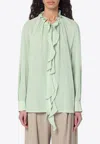 Victoria Beckham Ruffled Crepe De Chine Shirt In Green