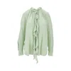 Victoria Beckham Ruffled Crepe De Chine Shirt In Green