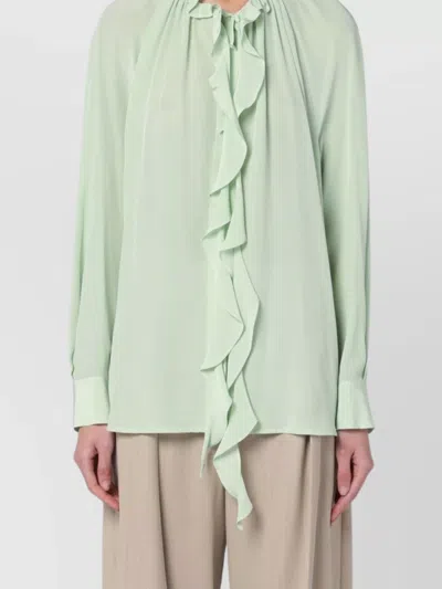 Victoria Beckham Ruffled Front Lightweight Fabric Long Sleeves In Green