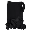 Victoria Beckham Ruffled Hem Midi Skirt In Black Wool In Black