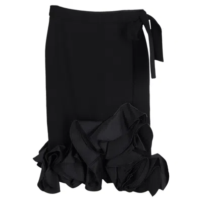 Victoria Beckham Ruffled Hem Midi Skirt In Black Wool