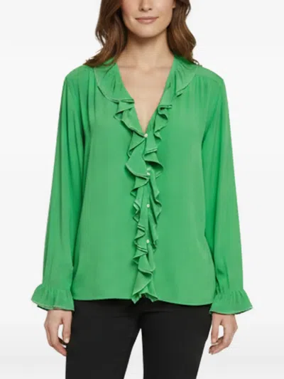 Pre-owned Victoria Beckham Ruffled Long-sleeve Blouse In Green