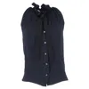 Victoria Beckham Ruffled Neck Sleeveless Blouse In Navy Blue Viscose In Blue