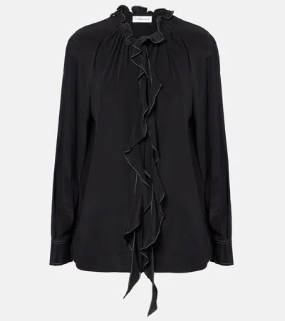 Victoria Beckham Relaxed Fit Long Sleeves Ruffled Neckline In Black