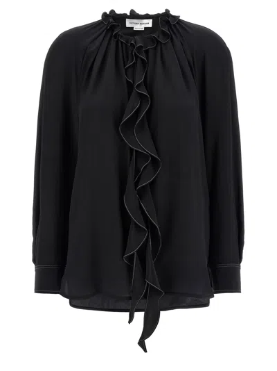 Victoria Beckham Ruffled Silk Blouse In Black