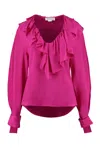 Shop Victoria Beckham Ruffled Silk Blouse In Fuchsia