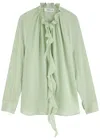 Victoria Beckham Ruffled Crepe De Chine Shirt In Jade