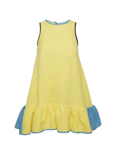 Pre-owned Victoria Beckham Ruffled Textured Midi Dress In Yellow