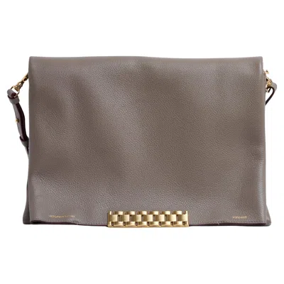 Pre-owned Victoria Beckham Sac Étoupe Jumbo Taupe Leather Maxi Chain Pouch Shoulder Bag In Brown