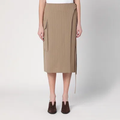 VICTORIA BECKHAM SAND-COLOURED PINSTRIPED WRAP SKIRT