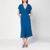 Victoria Beckham Womens Sapphire Blue V-neck Asymmetric-hem Stretch-woven Midi Dress