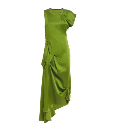 Victoria Beckham Asymmetric Hem Dress With Concealed Side Zip In Green