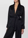 Victoria Beckham Satin Blouse With Belted Waist And Shawl Collar In Black